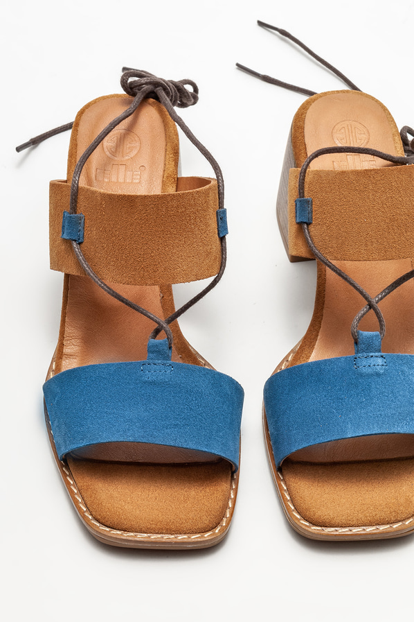 Lacivert deri topuklu kadın sandalet - Elle Shoes