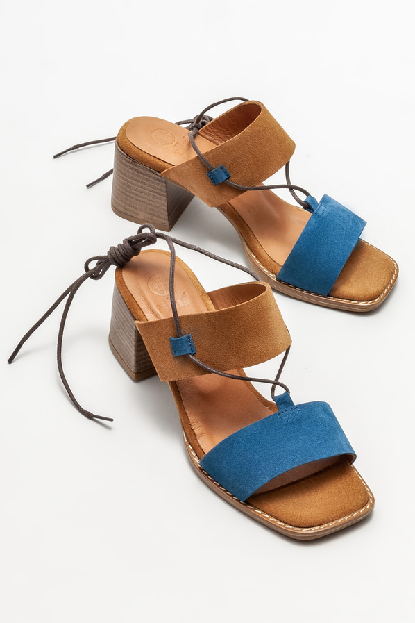 Lacivert deri topuklu kadın sandalet - Elle Shoes