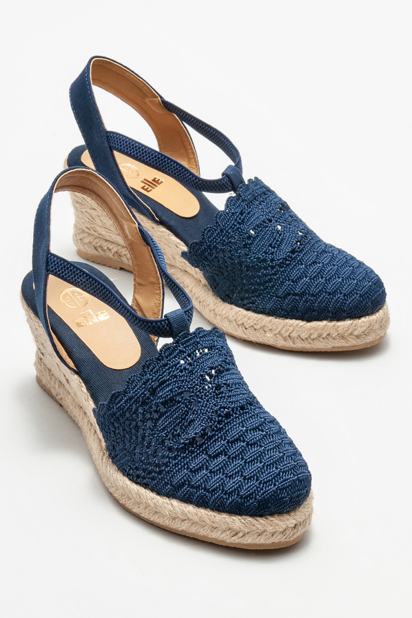 Lacivert dolgu topuklu kadın sandalet - Elle Shoes