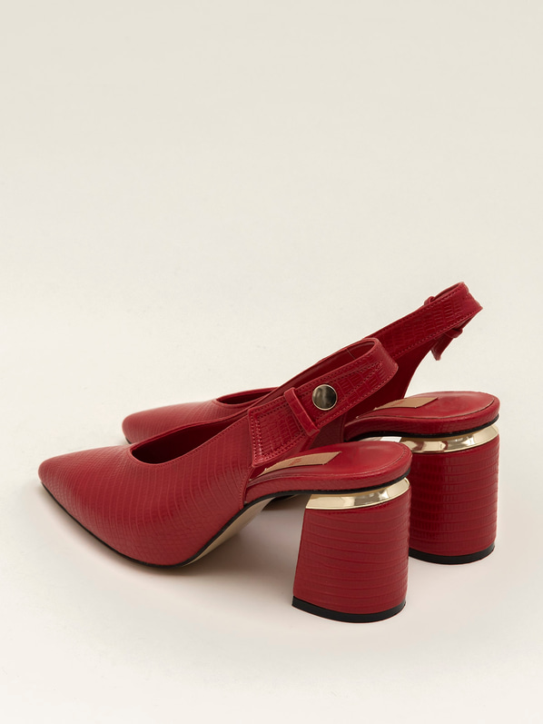 Kırmızı kalın topuklu kadın ayakkabı - Elle Shoes