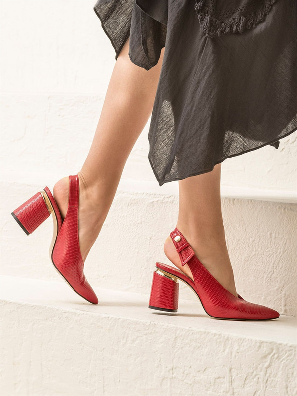 Kırmızı kalın topuklu kadın ayakkabı - Elle Shoes