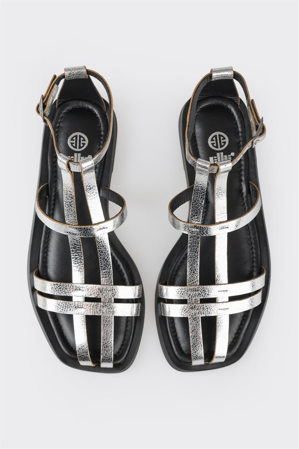 Lame deri düz kadın sandalet - Elle Shoes