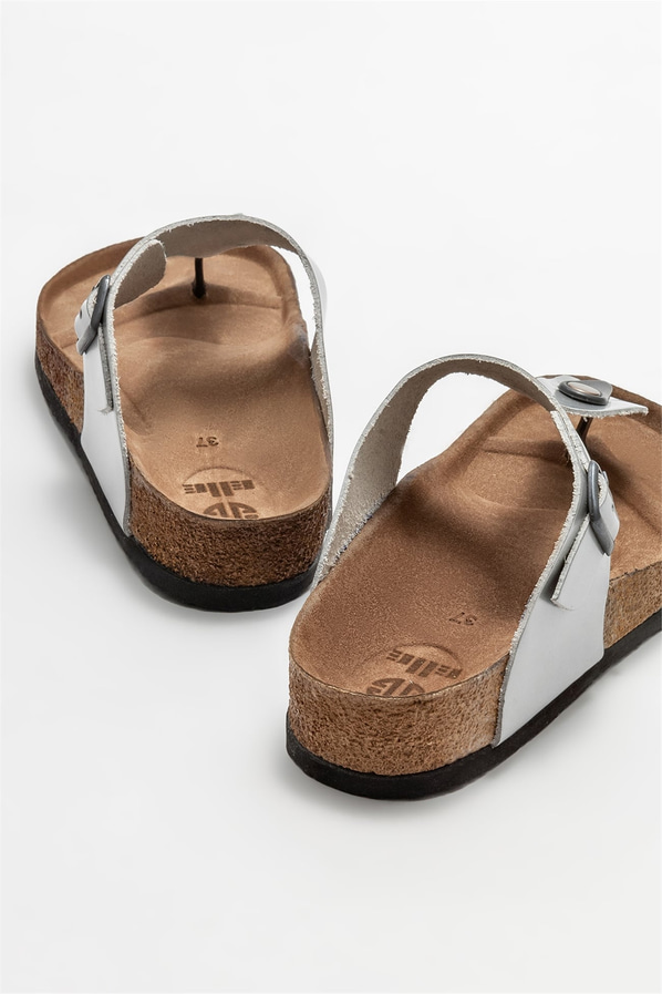 Lame deri kadın düz terlik - Elle Shoes