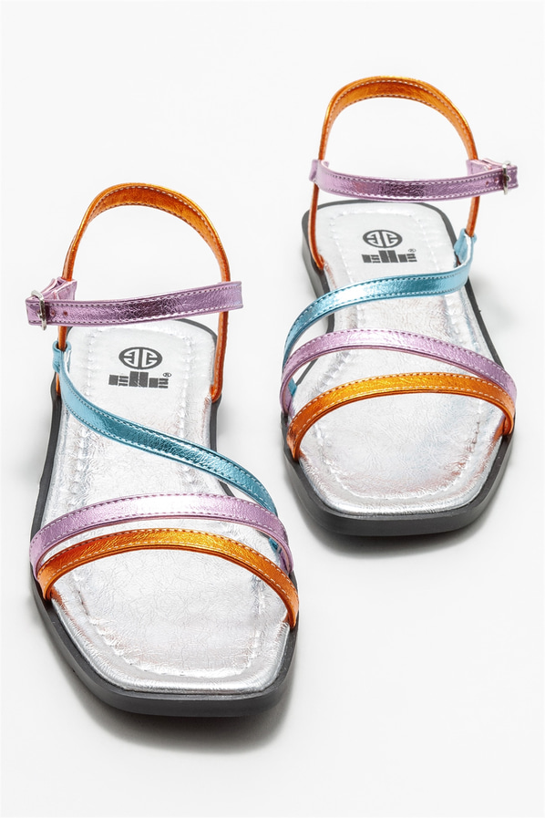 Lame düz kadın sandalet - Elle Shoes