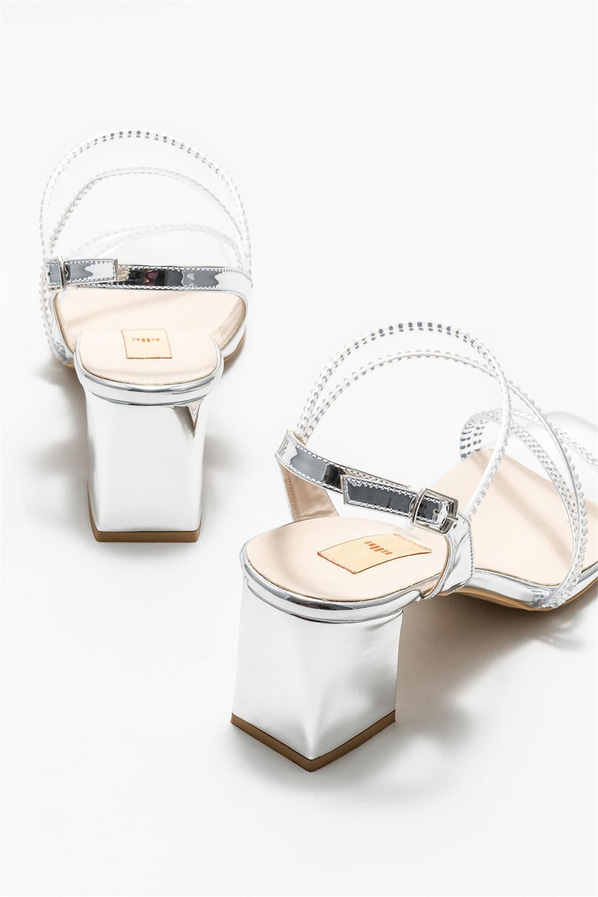 Lame kalın topuklu kadın sandalet, rahat kullanım için - Elle Shoes