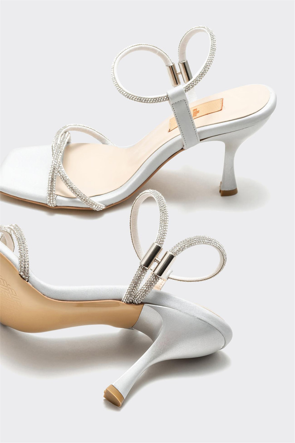 Lame ince topuklu kadın sandalet - Elle Shoes