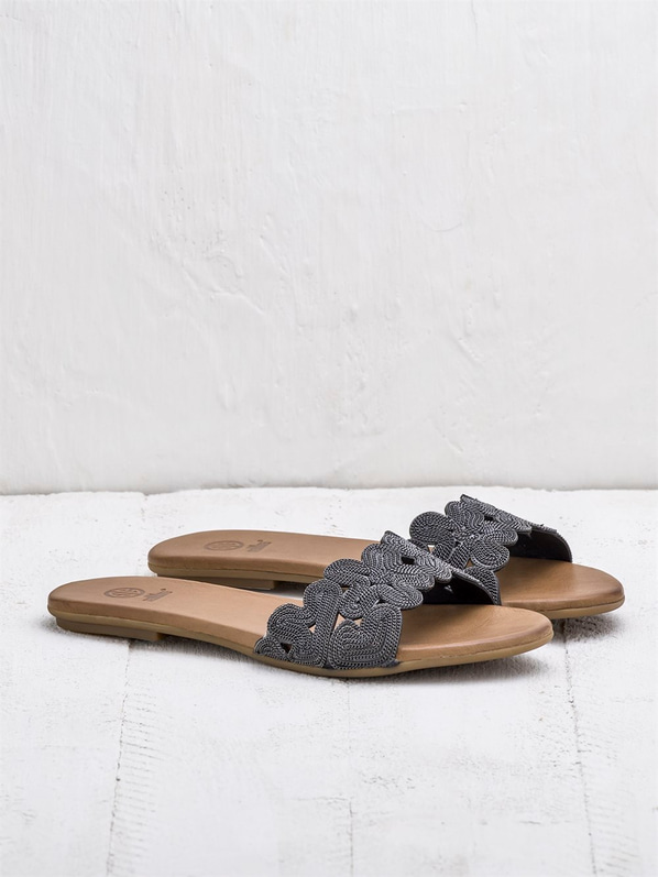 Siyah deri kadın düz terlik - Elle Shoes