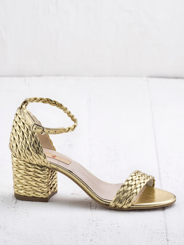 Gold kalın topuklu kadın sandalet - Elle Shoes