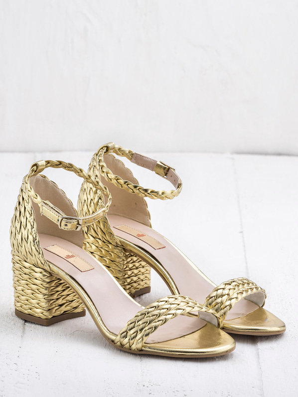 Gold kalın topuklu kadın sandalet - Elle Shoes