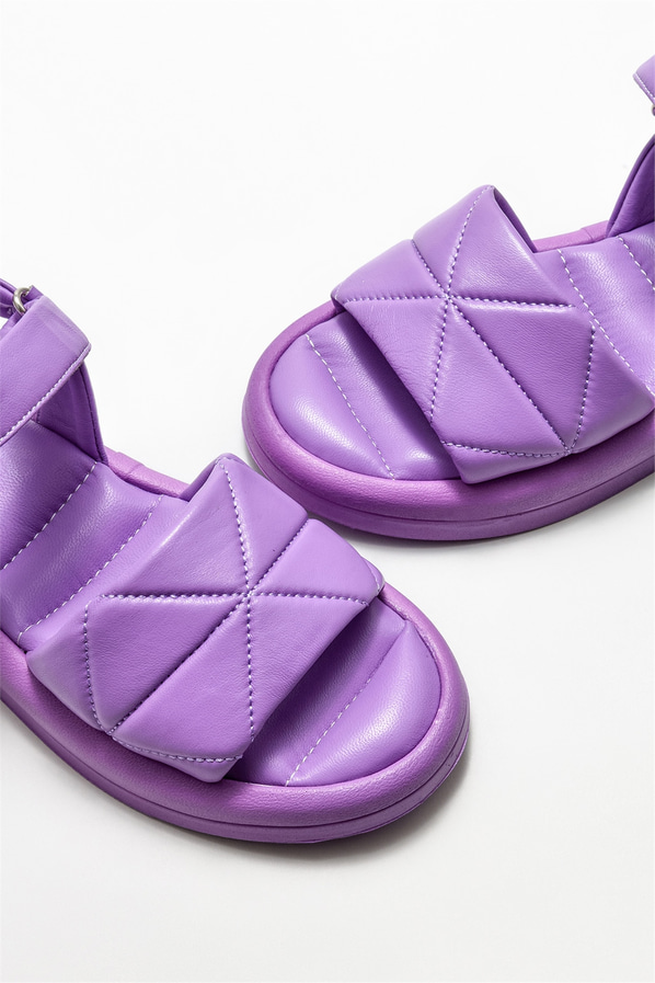 Lila deri kadın sandalet - Elle Shoes