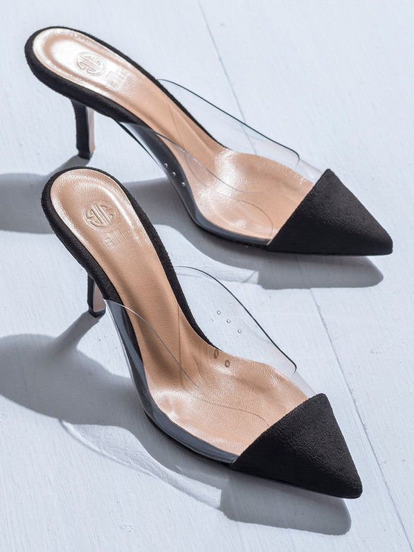 Siyah ince topuklu kadın terlik - Elle Shoes