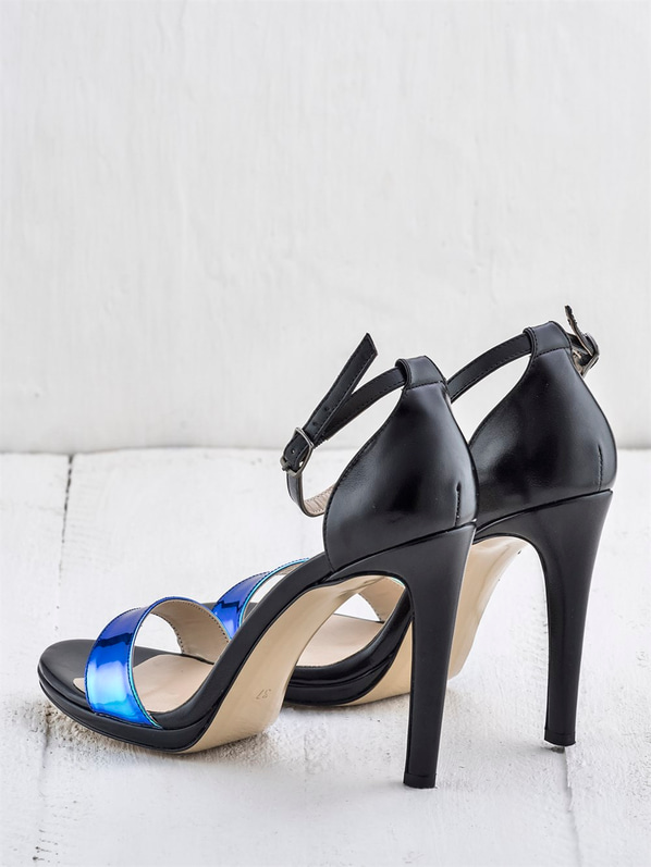 Siyah yeşil ince topuklu kadın sandalet - Elle Shoes