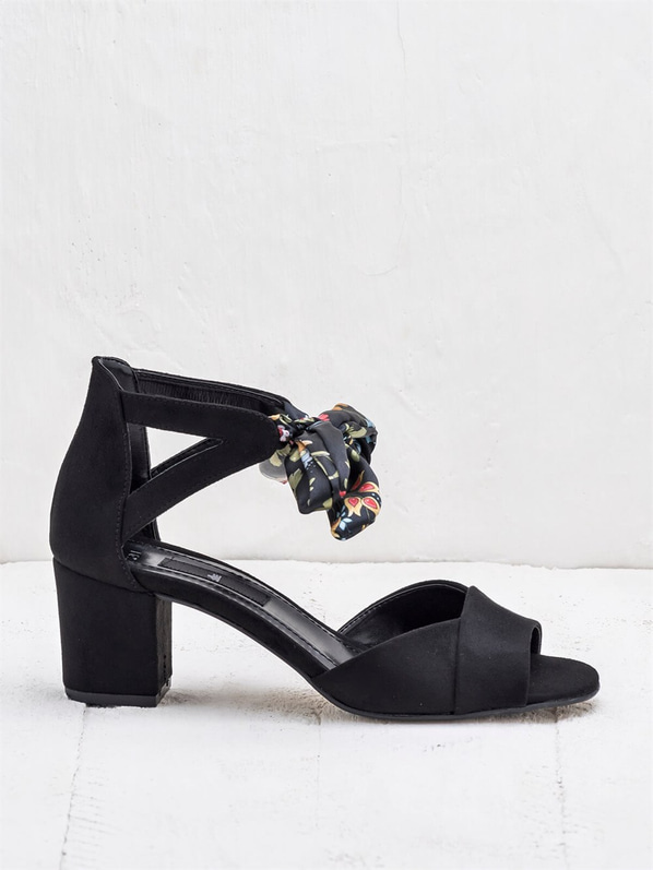 Siyah kalın topuklu kadın sandalet - Elle Shoes