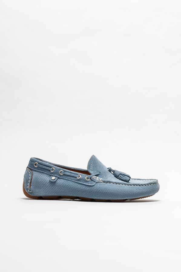 Mavi deri erkek loafer, günlük kullanım için - Elle Shoes