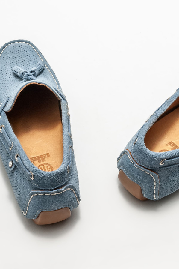 Mavi deri erkek loafer, günlük kullanım için - Elle Shoes