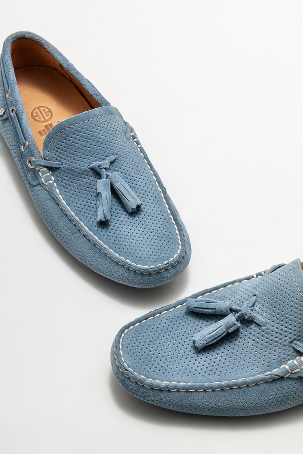 Mavi deri erkek loafer, günlük kullanım için - Elle Shoes