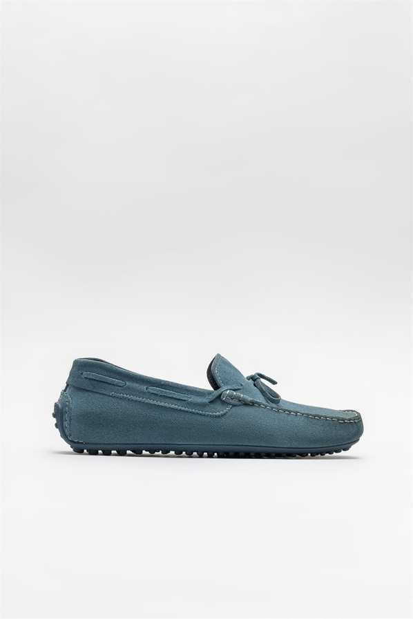 Mavi deri erkek loafer, günlük kullanım için - Elle Shoes