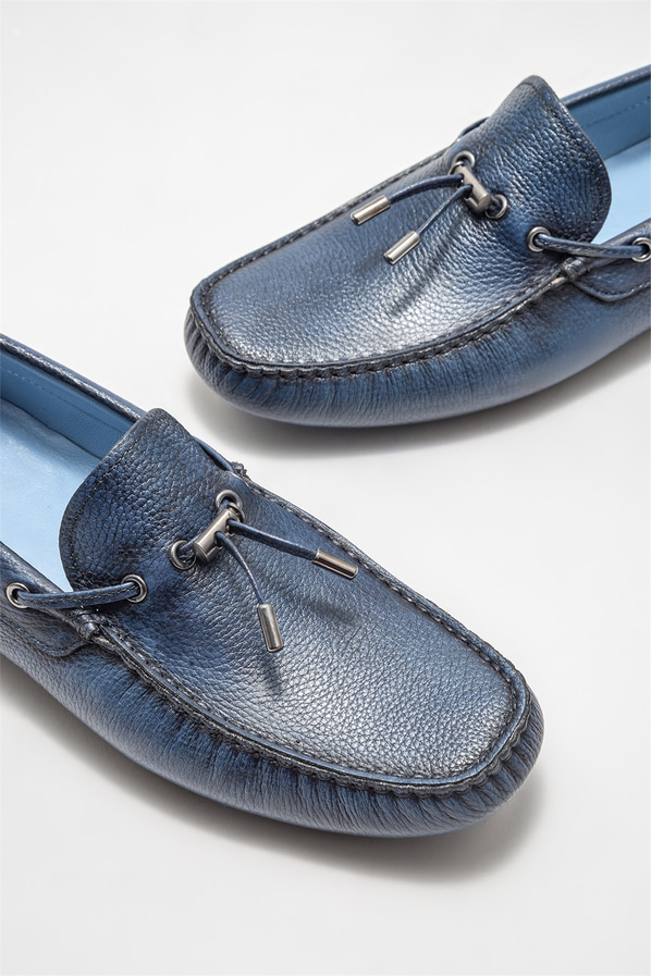 Mavi deri erkek günlük ayakkabı, günlük kullanım için - Elle Shoes