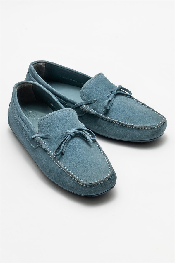 Mavi deri erkek loafer, günlük kullanım için - Elle Shoes