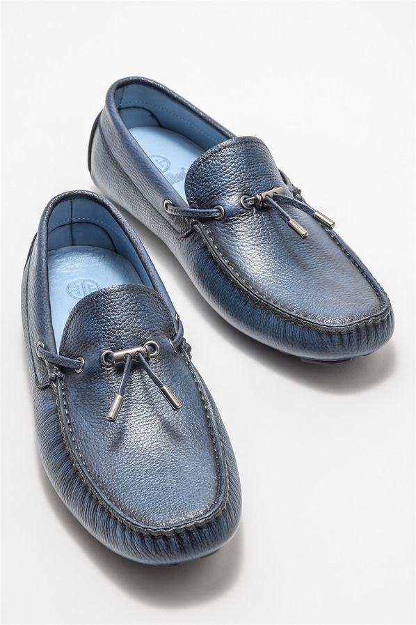Mavi deri erkek günlük ayakkabı, günlük kullanım için - Elle Shoes
