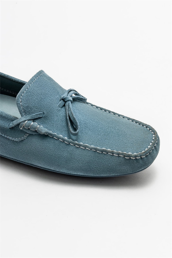 Mavi deri erkek loafer, günlük kullanım için - Elle Shoes
