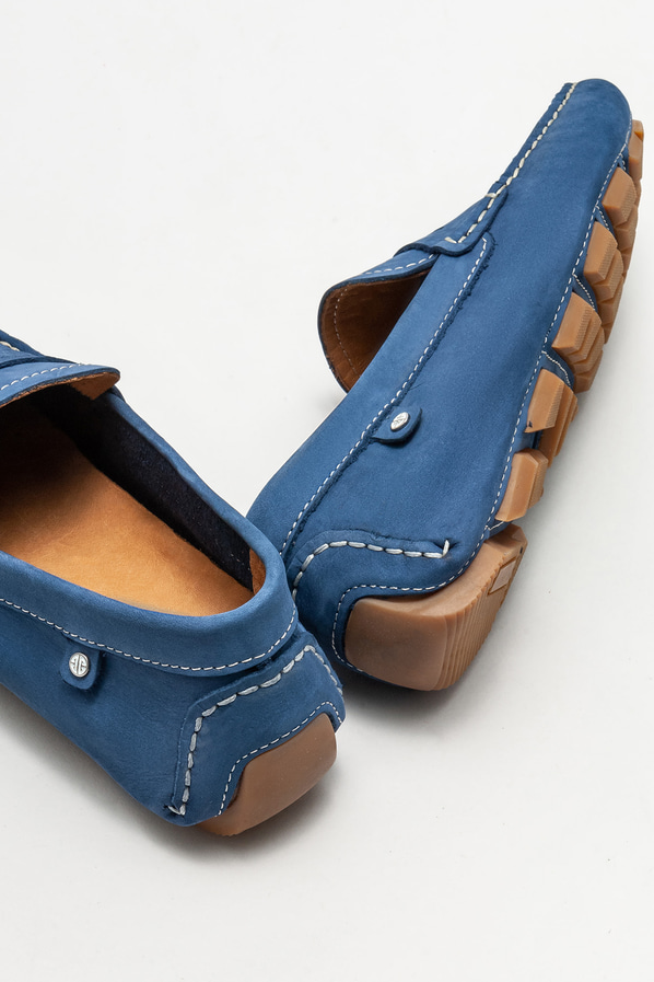 Mavi deri erkek loafer, günlük kullanım için - Elle Shoes