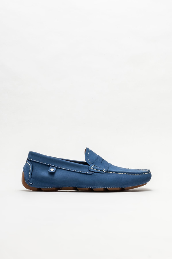 Mavi deri erkek loafer, günlük kullanım için - Elle Shoes