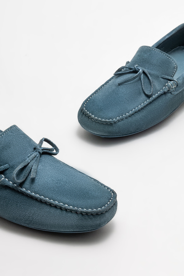 Mavi deri erkek loafer, günlük kullanım için - Elle Shoes
