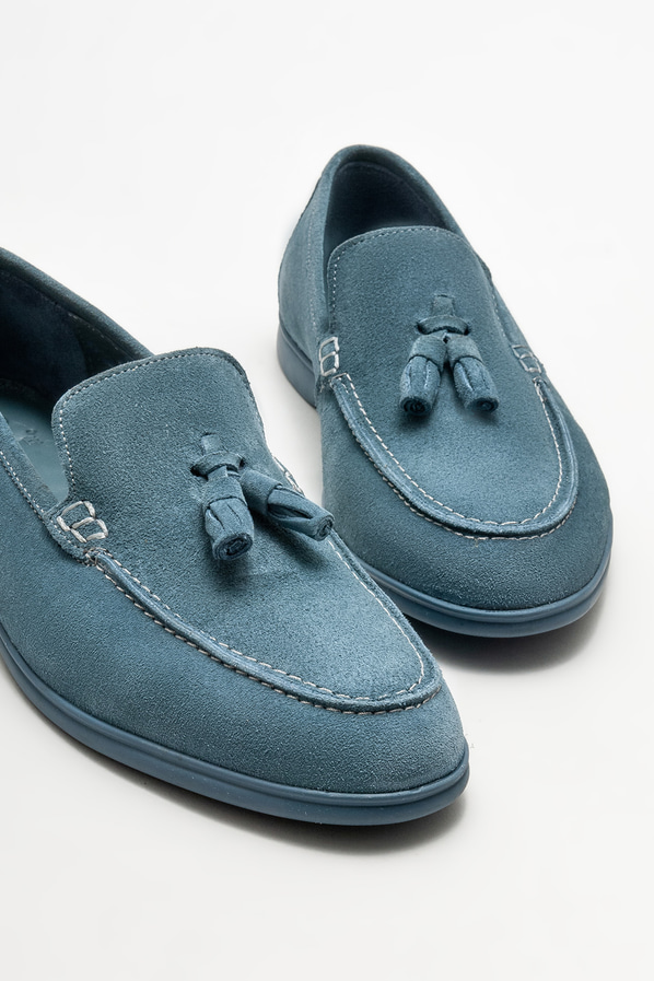 Mavi deri erkek loafer, günlük kullanım için - Elle Shoes
