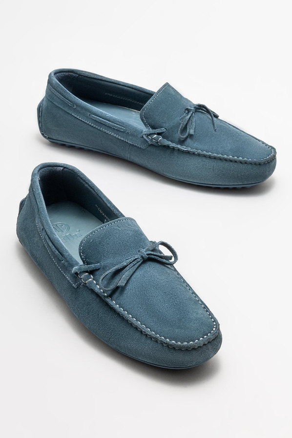 Mavi deri erkek loafer, günlük kullanım için - Elle Shoes