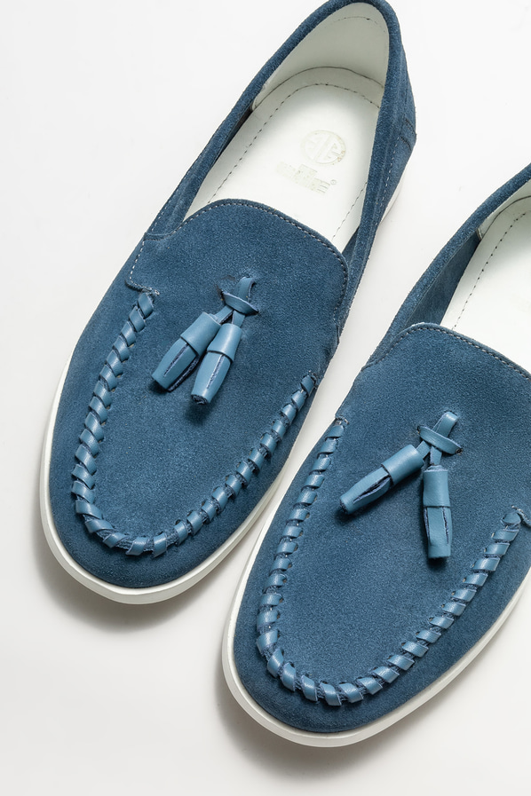 Mavi deri erkek loafer, günlük kullanım için - Elle Shoes