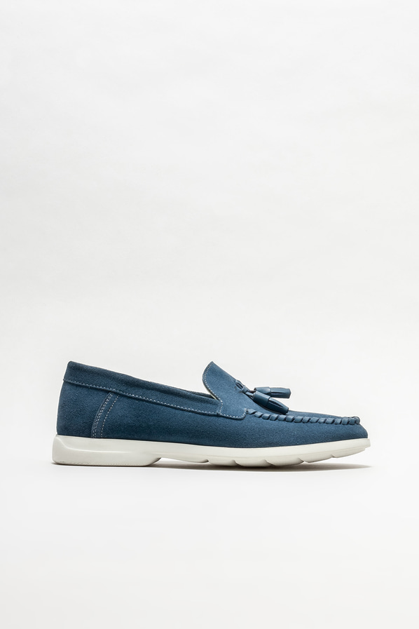 Mavi deri erkek loafer, günlük kullanım için - Elle Shoes