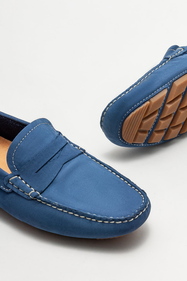 Mavi deri erkek loafer, günlük kullanım için - Elle Shoes