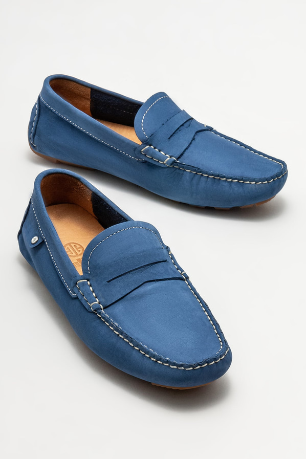 Mavi deri erkek loafer, günlük kullanım için - Elle Shoes