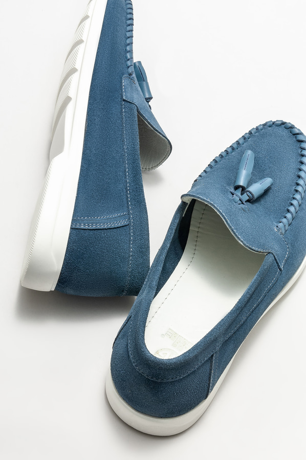 Mavi deri erkek loafer, günlük kullanım için - Elle Shoes