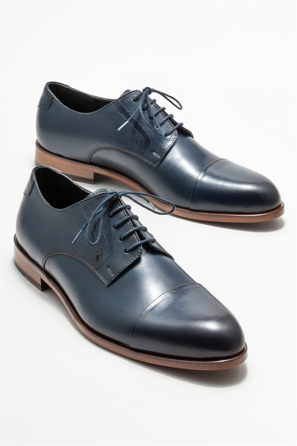 Mavi deri erkek klasik ayakkabı - Elle Shoes