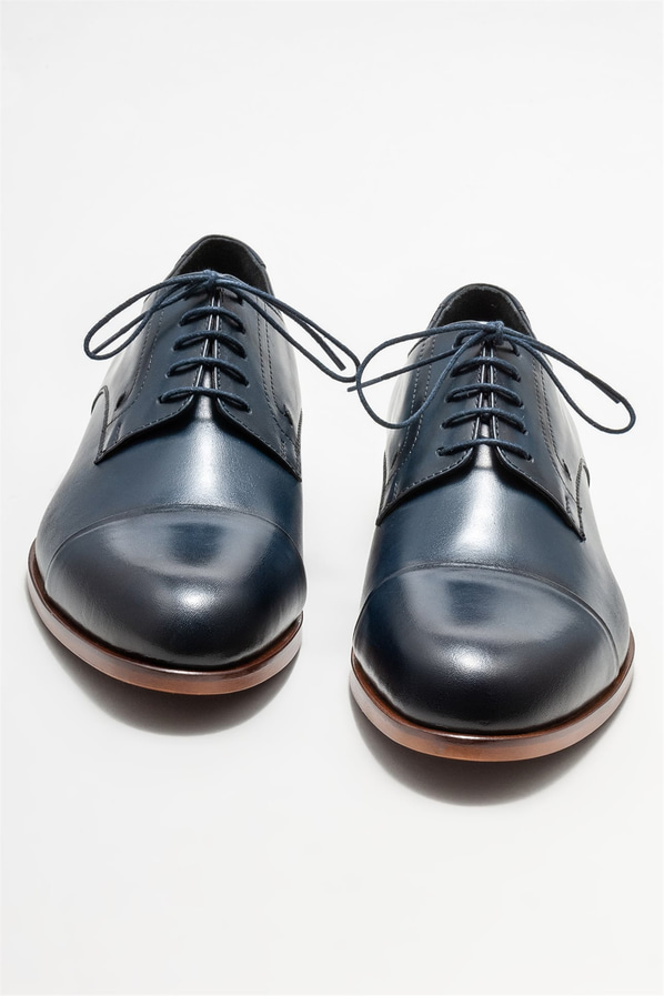 Mavi deri erkek klasik ayakkabı - Elle Shoes