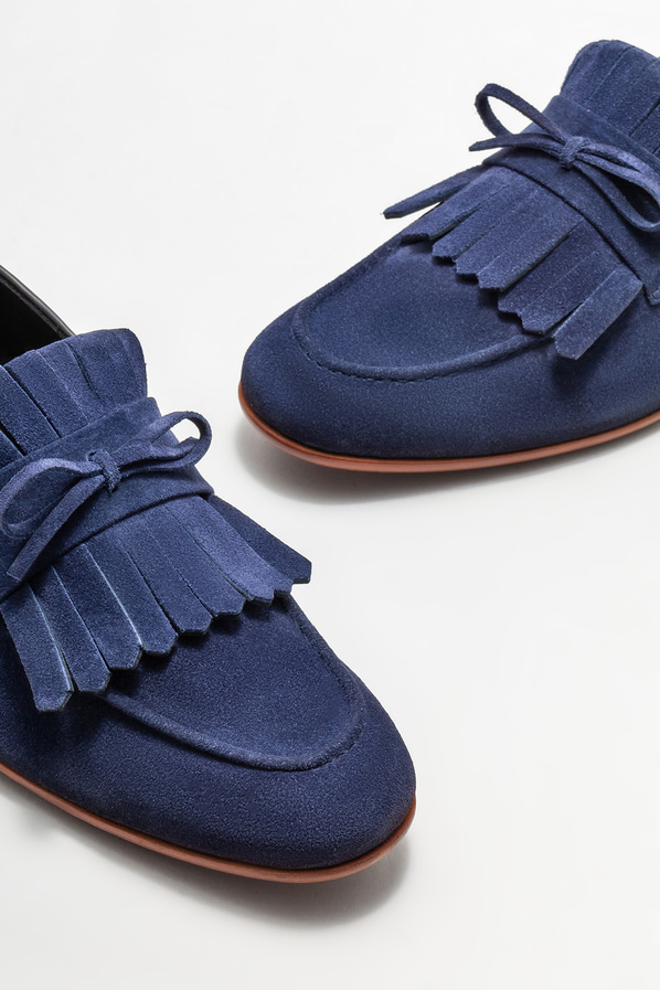 Mavi deri erkek loafer, klasik stil için - Elle Shoes