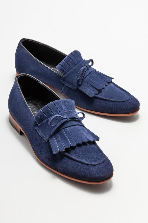 Mavi deri erkek loafer, klasik stil için - Elle Shoes