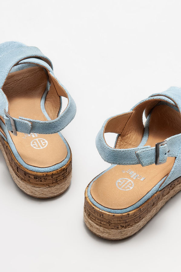 Mavi deri dolgu topuklu kadın sandalet - Elle Shoes