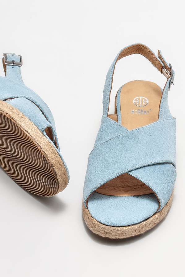Mavi deri dolgu topuklu kadın sandalet - Elle Shoes