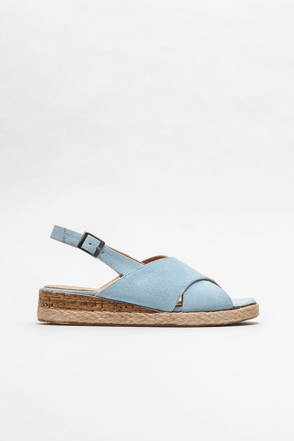 Mavi deri dolgu topuklu kadın sandalet - Elle Shoes