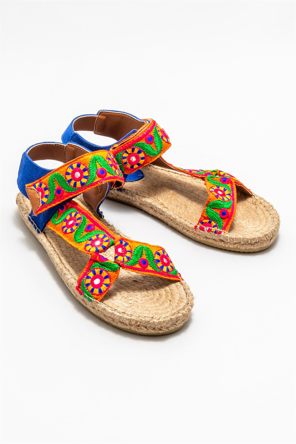 Mavi deri kadın espadril - Elle Shoes