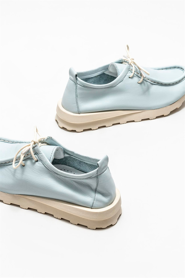 Mavi deri kadın düz ayakkabı, günlük kullanım için - Elle Shoes