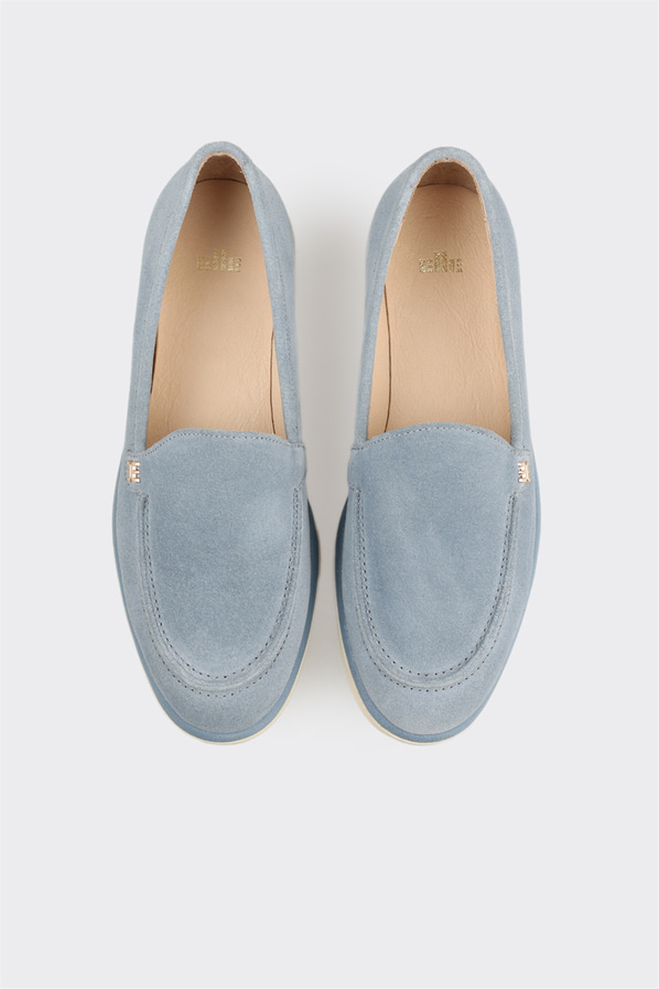 Mavi deri kadın loafer, günlük kullanım için - Elle Shoes