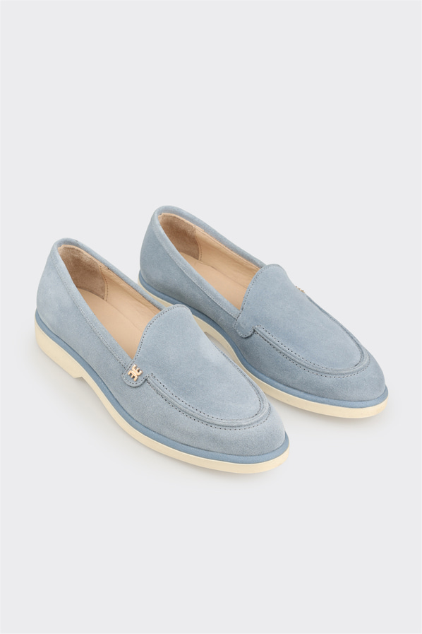 Mavi deri kadın loafer, günlük kullanım için - Elle Shoes