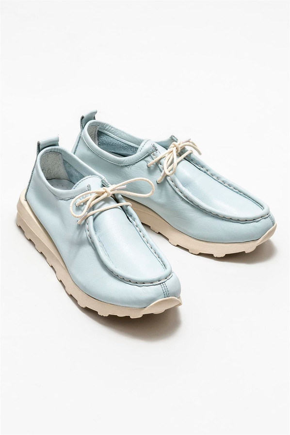 Mavi deri kadın düz ayakkabı, günlük kullanım için - Elle Shoes