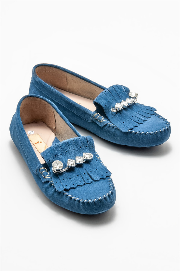 Mavi deri kadın günlük ayakkabı, günlük kullanım için - Elle Shoes