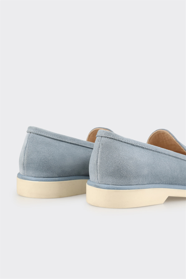 Mavi deri kadın loafer, günlük kullanım için - Elle Shoes