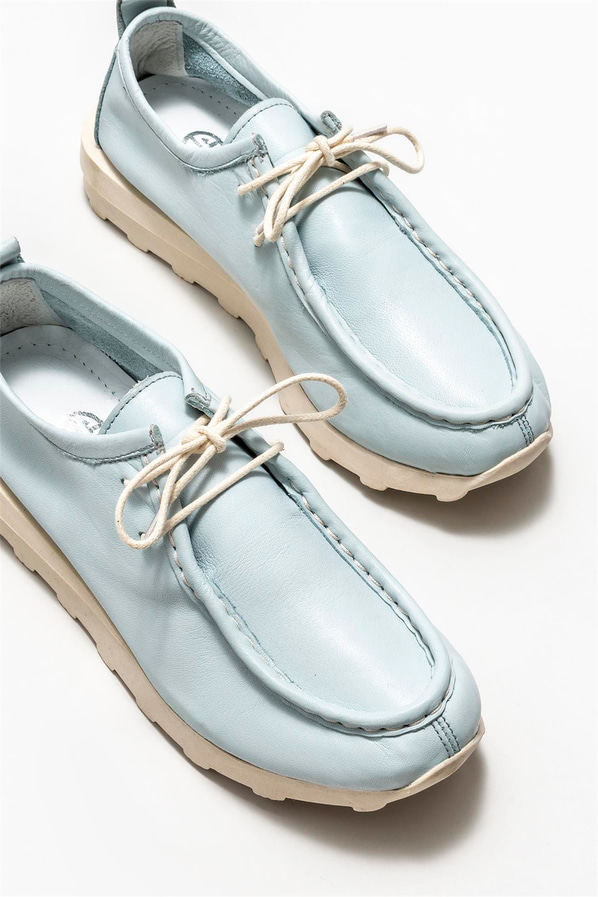 Mavi deri kadın düz ayakkabı, günlük kullanım için - Elle Shoes